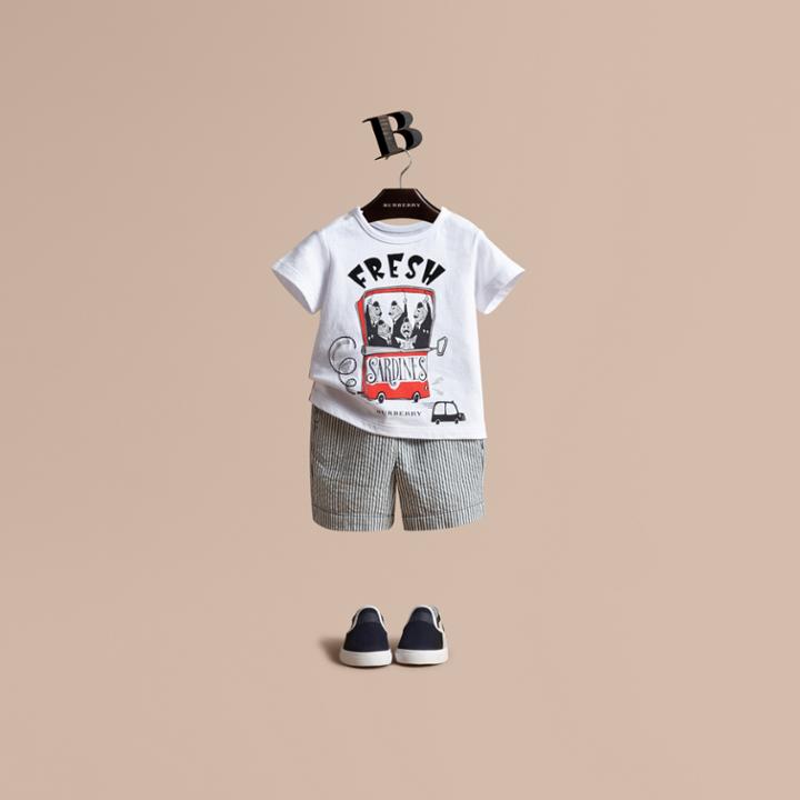 Burberry Burberry Fresh Sardines Motif Cotton T-shirt, Size: 18m, White