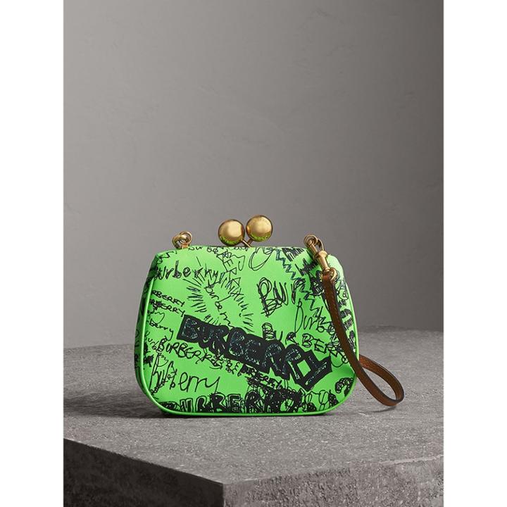 Burberry Burberry Small Doodle Print Leather Metal Frame Clutch Bag