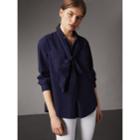 Burberry Burberry Neck Tie Cotton Chambray Shirt, Size: 12, Blue