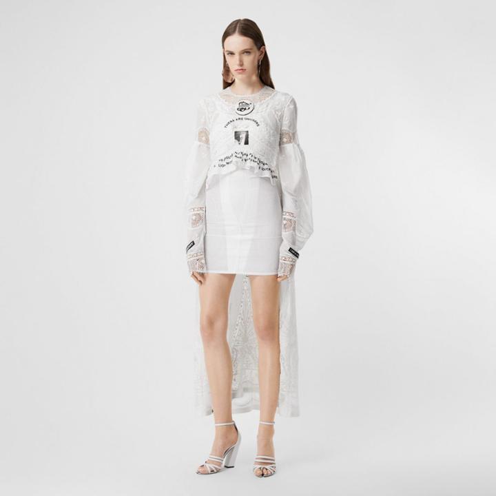 Burberry Burberry Lace Detail Silk Satin And Mesh Corset Dress, Size: 02, White