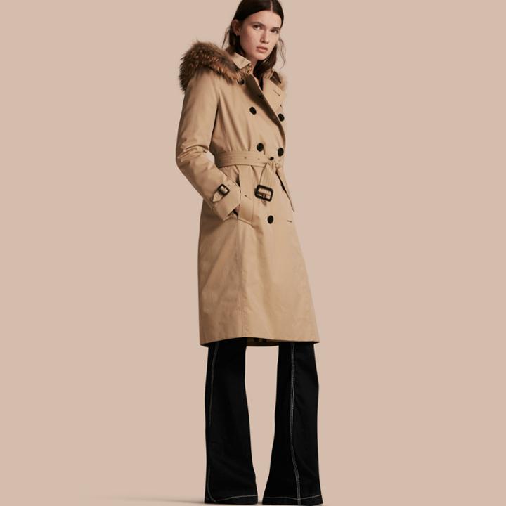Burberry Burberry Fur-trimmed Hood Trench Coat With Detachable Warmer, Size: 04, Yellow