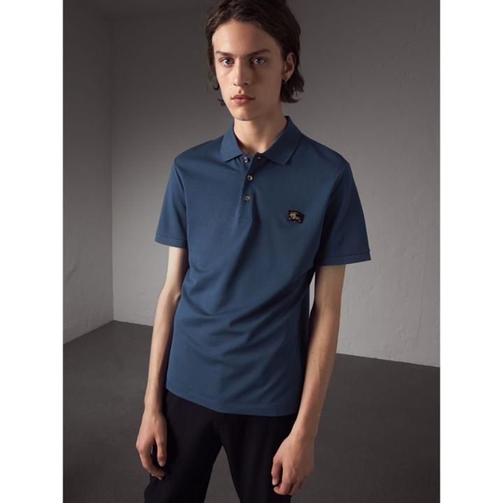 Burberry Burberry Cotton Piqu Polo Shirt, Size: Xxl, Blue