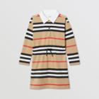Burberry Burberry Childrens Long-sleeve Icon Stripe Cotton Dress, Size: 4y, Beige