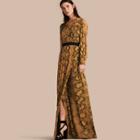 Burberry Floor-length Pleat Detail Python Print Silk Dress