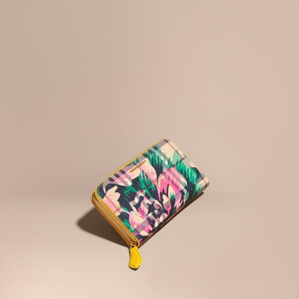 Burberry Peony Rose Print Haymarket Check And Leather Ziparound Wallet