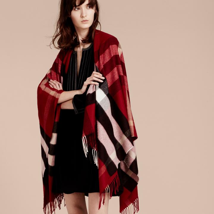 Burberry Burberry Check Cashmere And Wool Poncho, Red