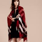 Burberry Burberry Check Cashmere And Wool Poncho, Red