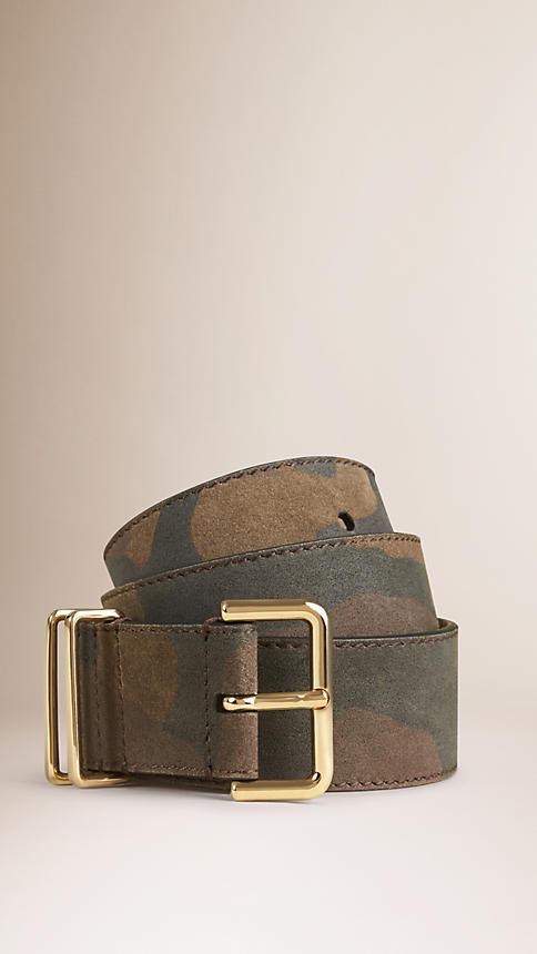 Burberry Camouflage Print Suede Belt