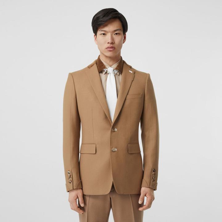 Burberry Burberry English Fit Velvet Collar Wool Flannel Tailored Jacket, Size: 36, Brown