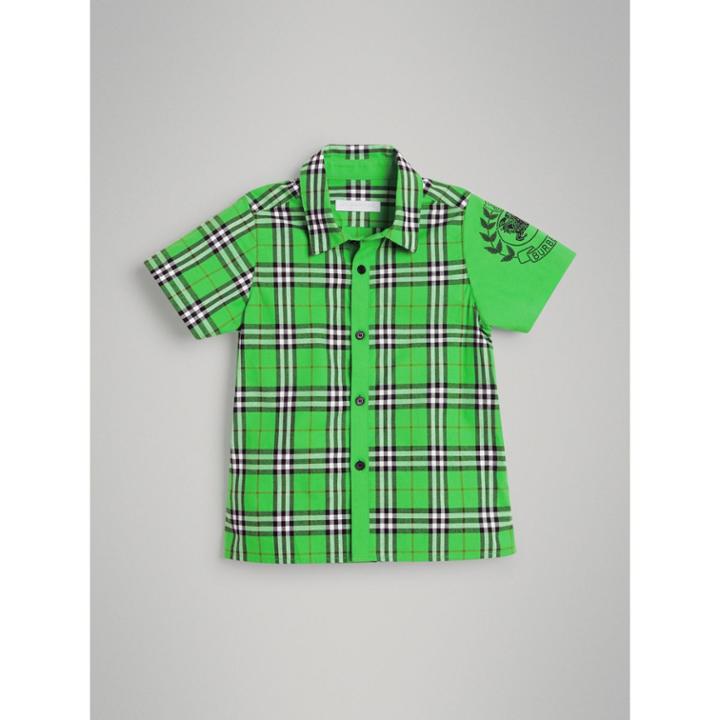 Burberry Burberry Childrens Short-sleeve Archive Logo Detail Check Cotton Shirt, Size: 4y, Green