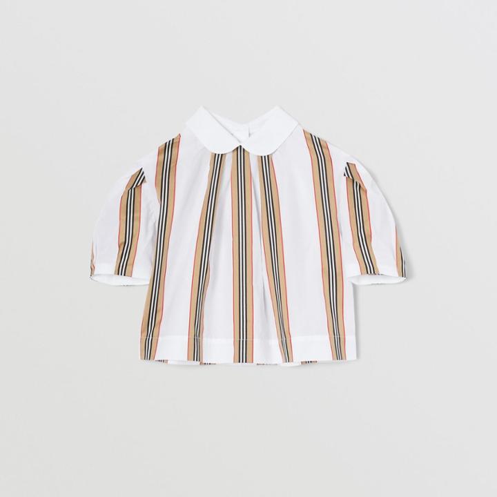Burberry Burberry Childrens Peter Pan Collar Icon Stripe Cotton Blouse, Size: 8y, White