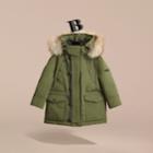Burberry Burberry Fur-trimmed Down-filled Hooded Puffer Coat, Size: 10y, Green