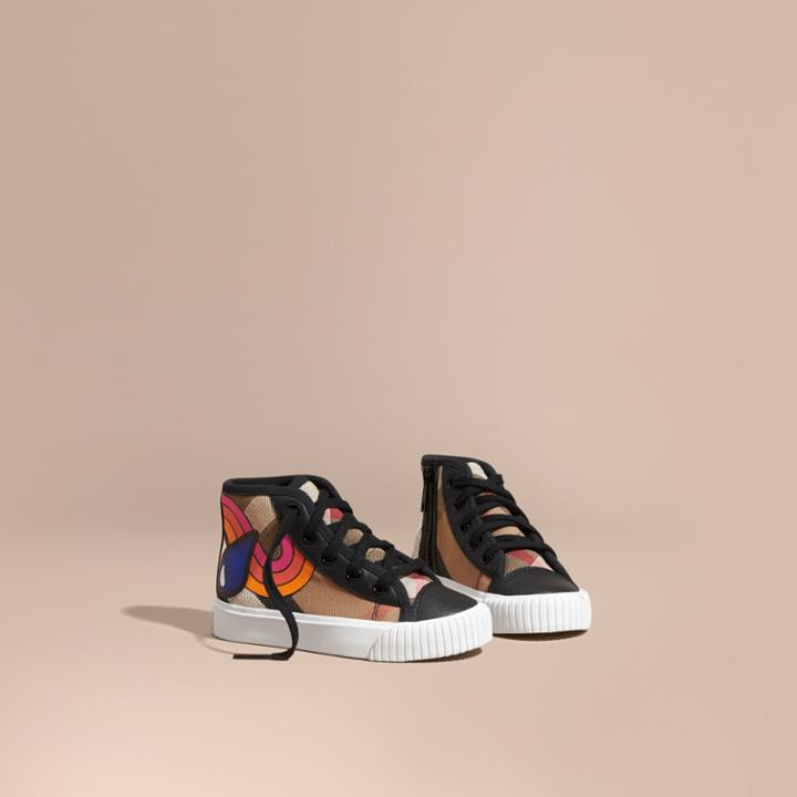 Burberry Burberry Leather Trim Rainbow Graphic Check High-top Trainers, Size: 8.5, Black