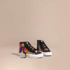 Burberry Burberry Leather Trim Rainbow Graphic Check High-top Trainers, Size: 8.5, Black