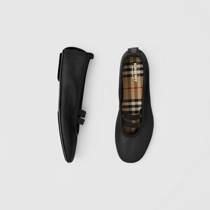 Burberry Burberry Logo Detail Lambskin Ballerinas, Size: 39, Black