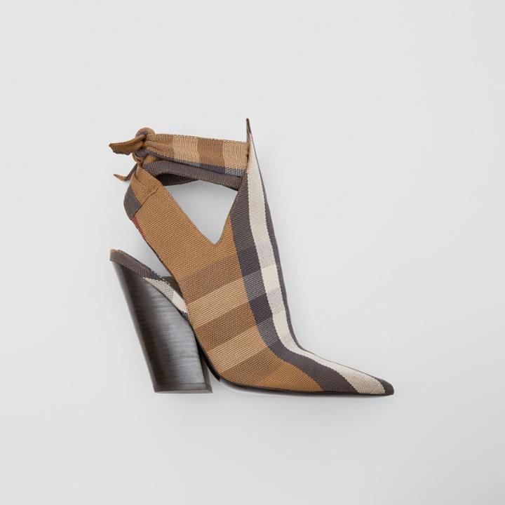 Burberry Burberry Tie Detail Check Technical Cotton Point-toe Mules, Size: 35.5, Brown