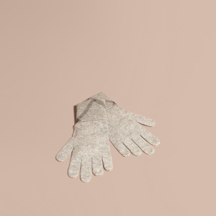 Burberry Burberry Check Detail Cashmere Gloves, Grey