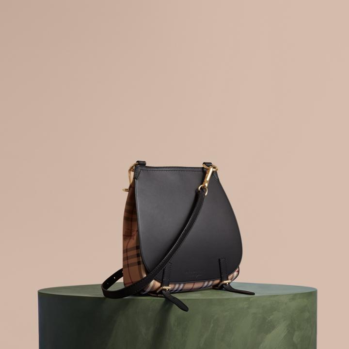 Burberry Burberry The Small Bridle Bag In Leather And Haymarket Check, Black