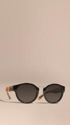 Burberry Check And Camouflage Detail Round Frame Sunglasses