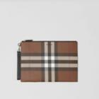 Burberry Burberry Large Check E-canvas Zip Pouch, Brown