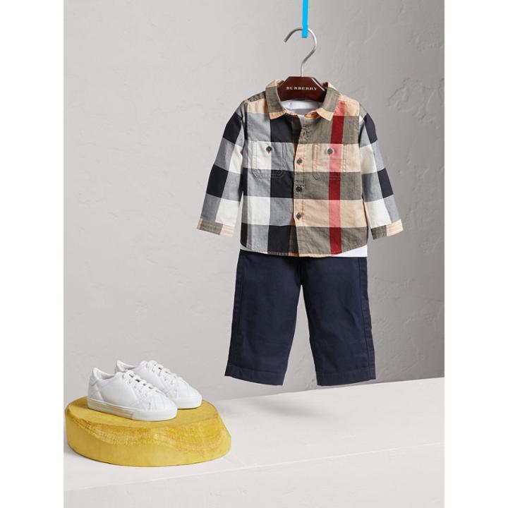 Burberry Burberry Check Cotton Shirt, Size: 9m, Beige