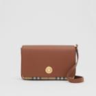 Burberry Burberry Small Leather And Vintage Check Crossbody Bag, Brown
