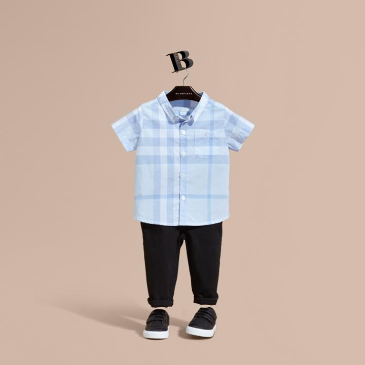 Burberry Burberry Short-sleeve Check Cotton Shirt, Size: 18m, Blue