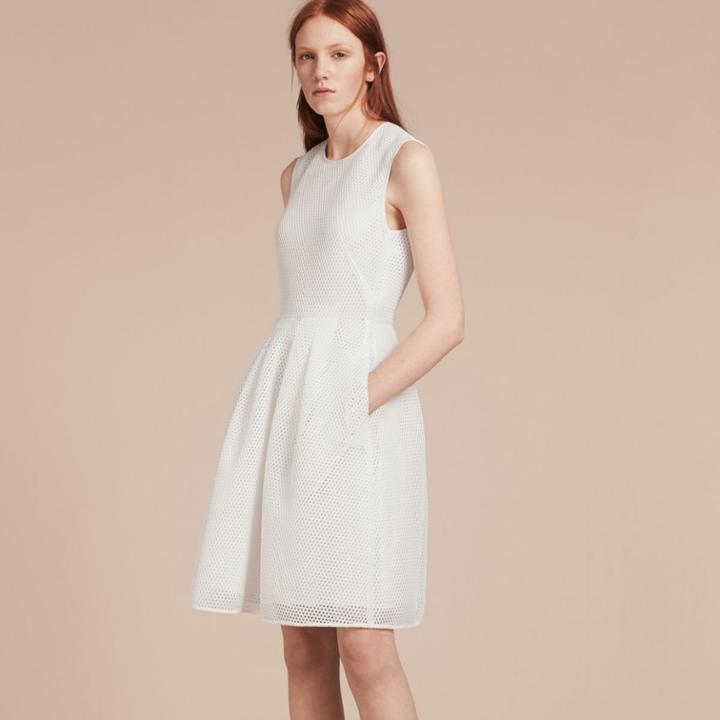 Burberry Burberry Mesh Fit And Flare Dress, Size: 06, White
