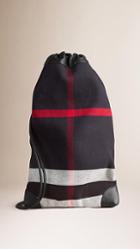 Burberry Cotton Jute Check And Leather Duffle Bag