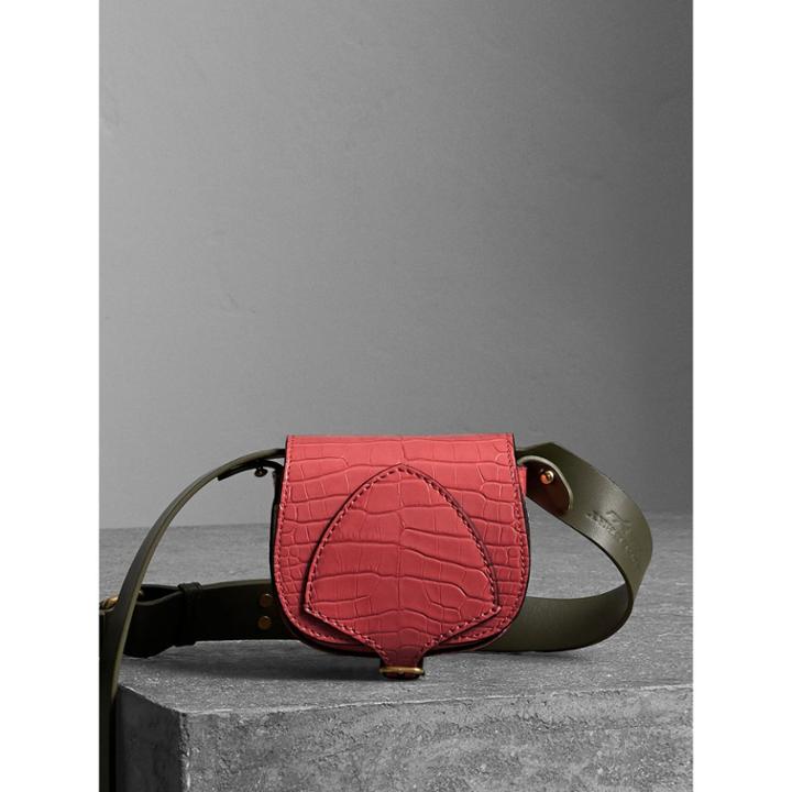 Burberry Burberry The Pocket Satchel In Alligator, Red
