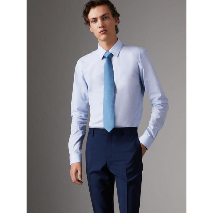 Burberry Burberry Slim Fit Striped Cotton Poplin Shirt, Size: 16.5, Blue
