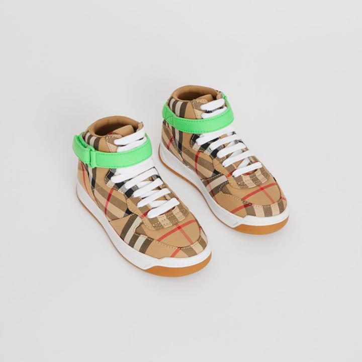 Burberry Burberry Childrens Vintage Check High-top Sneakers, Size: 28, Green