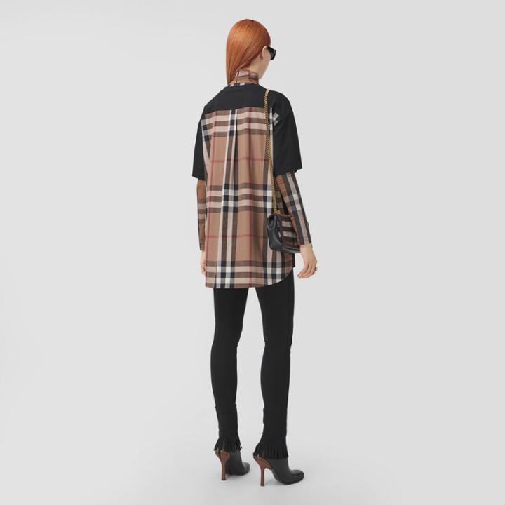 Burberry Burberry Check Panel Cotton Oversized T-shirt