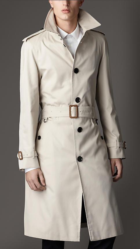 Burberry Long Ostrich Detail Cotton Gabardine Trench Coat