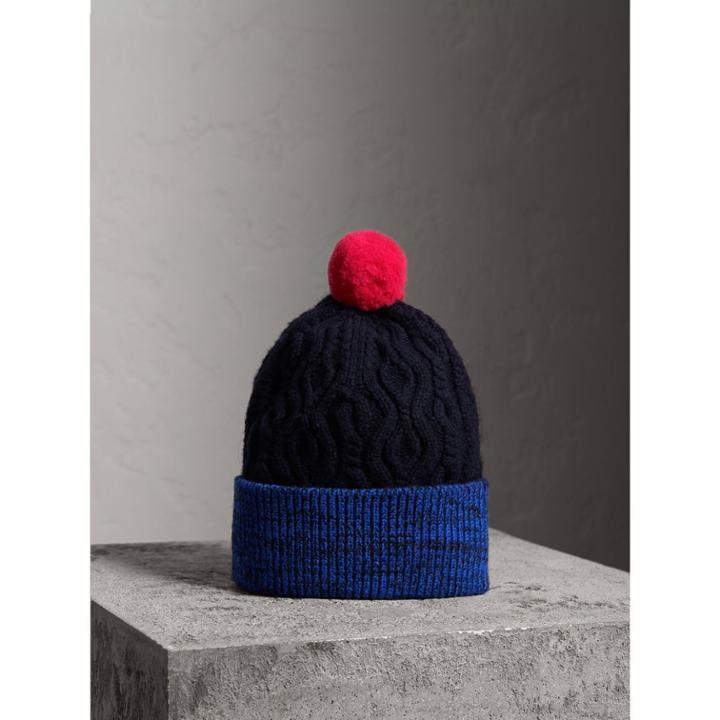 Burberry Burberry Pom-pom Cable Knit Wool Cashmere Beanie