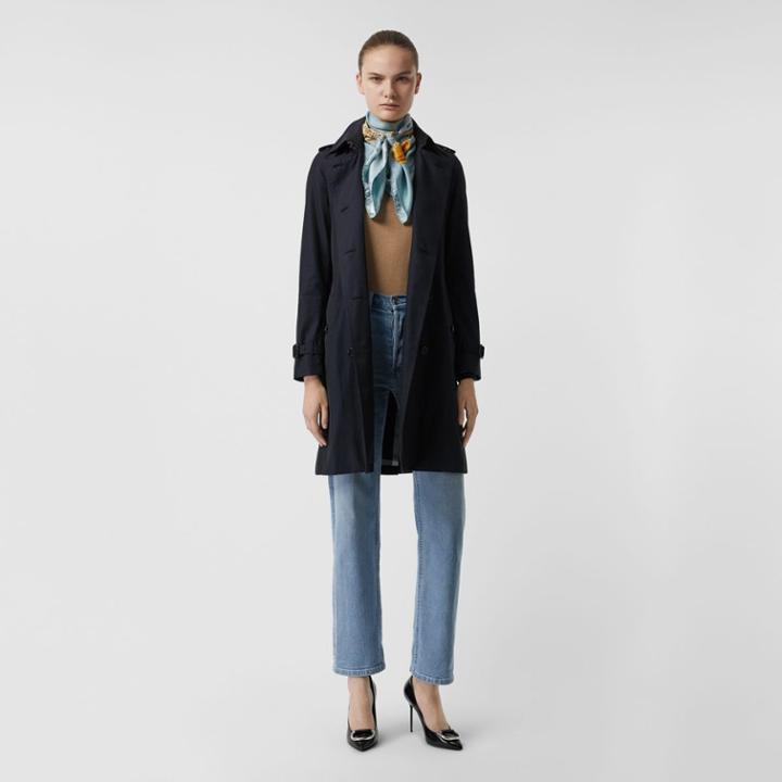 Burberry Burberry Kensington Fit Cotton Gabardine Trench Coat, Size: 00, Blue