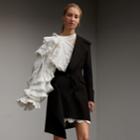 Burberry Burberry One-shoulder Lightweight Wool Cashmere Coat, Size: 06, Black