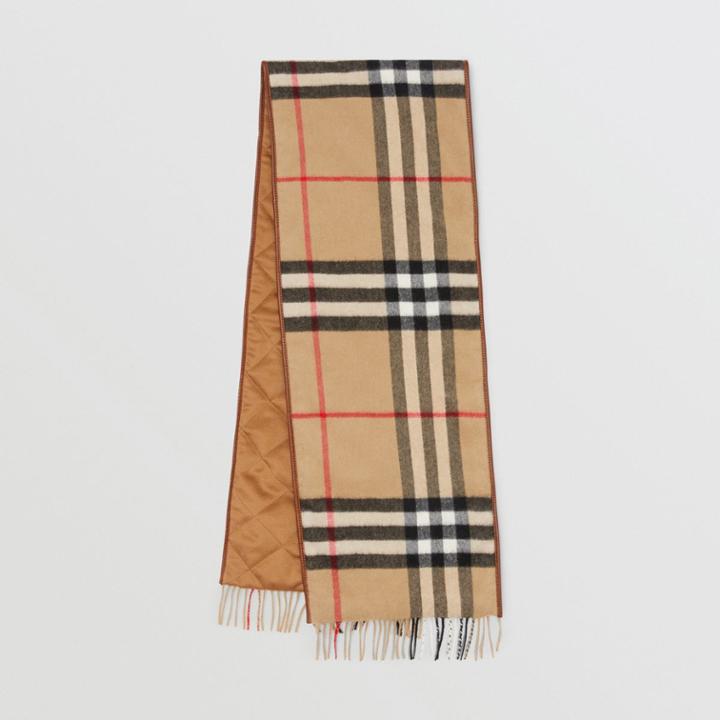 Burberry Burberry Lambskin Trim Vintage Check Cashmere Scarf, Brown