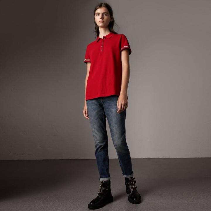 Burberry Burberry Check Trim Stretch Cotton Piqu Polo Shirt, Size: Xl, Red