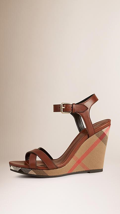 Burberry House Check Leather Platform Wedges