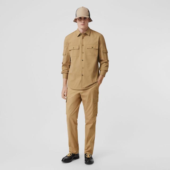 Burberry Burberry Tape Detail Cotton Twill Shirt, Size: M, Brown