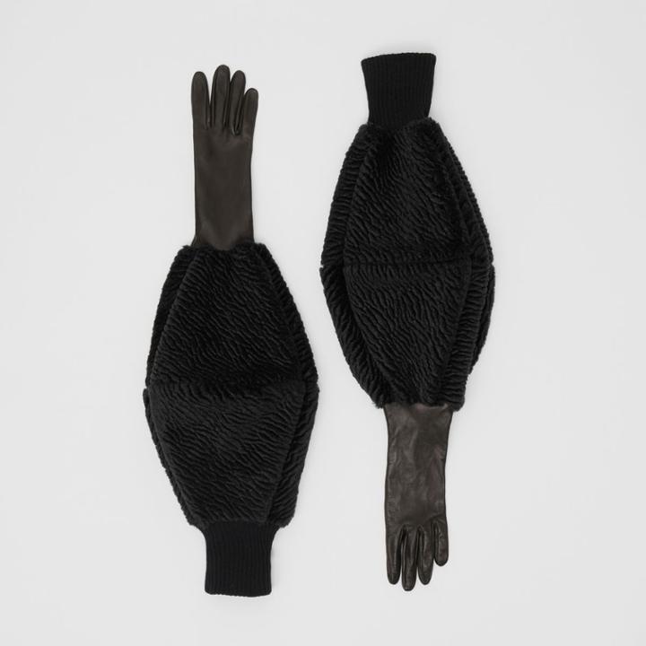 Burberry Burberry Silk-lined Lambskin, Chenille And Cashmere Gloves, Size: 7.5, Black