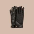 Burberry Burberry Leather And Check Cashmere Gloves, Size: 8, Grey