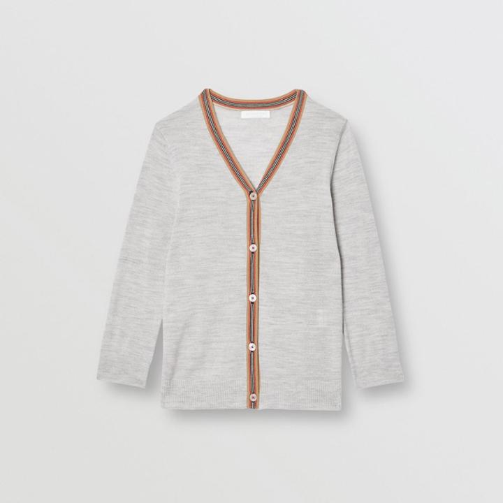 Burberry Burberry Childrens Icon Stripe Detail Merino Wool Cardigan, Size: 3y, Grey