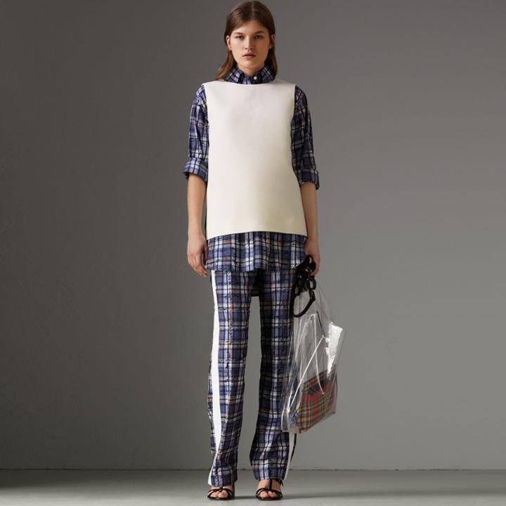 Burberry Burberry Satin Stripe Wool Silk Sleeveless Top, Size: 04, White