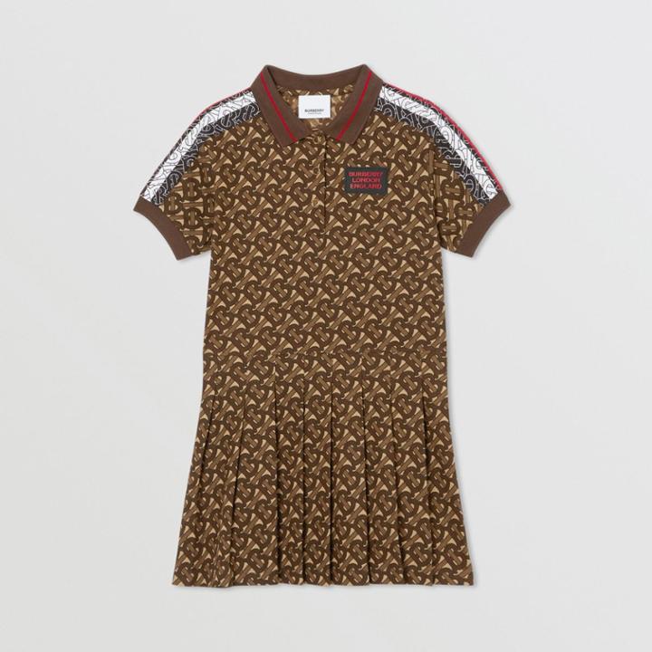 Burberry Burberry Childrens Monogram Stripe Print Cotton Polo Shirt Dress, Size: 12y, Brown