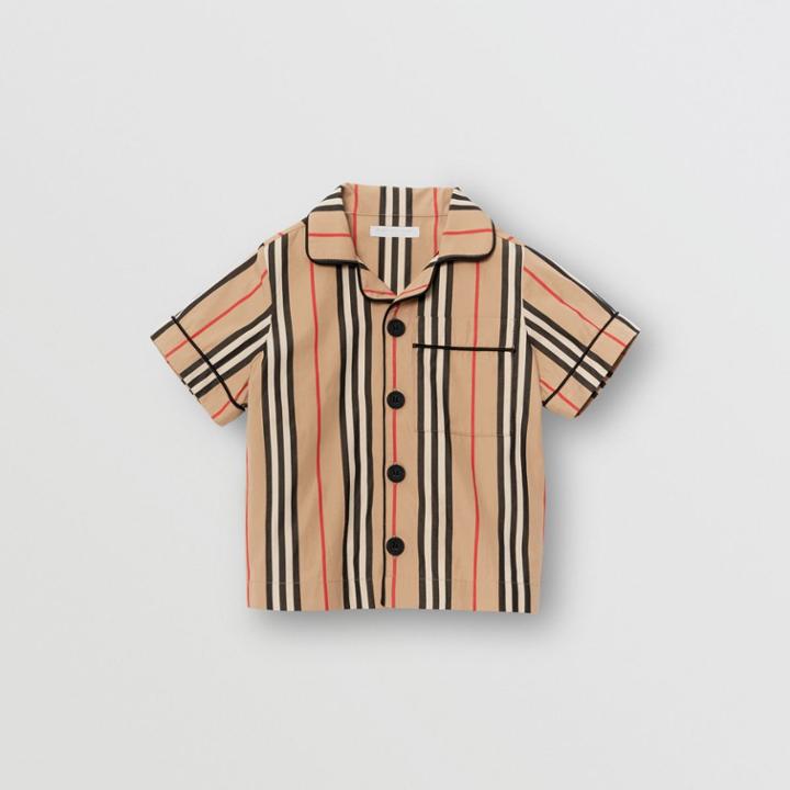 Burberry Burberry Childrens Short-sleeve Icon Stripe Cotton Poplin Shirt, Size: 10y, Archive Beige
