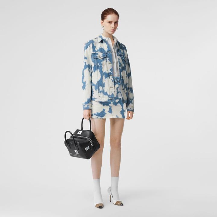 Burberry Burberry Monogram Motif Bleached Denim Mini Skirt, Size: 00, Blue