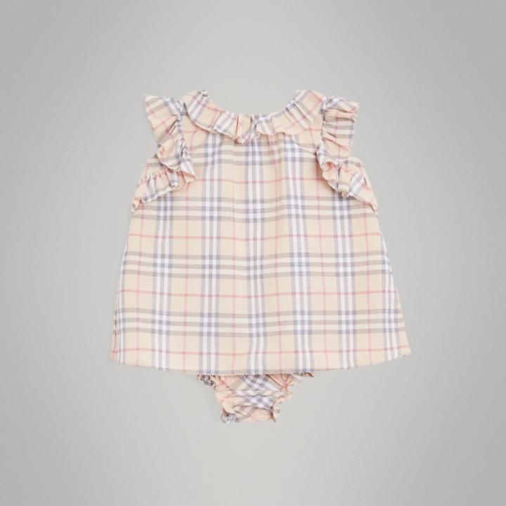 Burberry Burberry Childrens Ruffle Detail Check Cotton Dress With Bloomers, Size: 12m, Beige