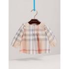 Burberry Burberry Ruffle And Pintuck Detail Check Cotton Top, Size: 12m, Pink